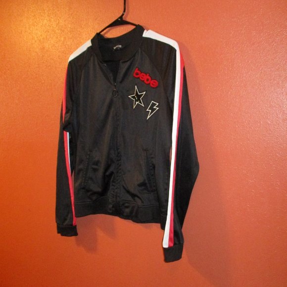 BEBE Sport Woman Large Black Red White Full Zip Pockets Long Sleeve Jacket - Picture 4 of 7
